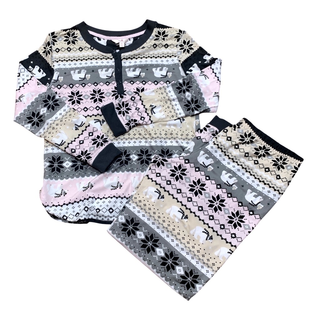 Secret Treasures Womens Pajama Set M (8-10)‎ Polar Bear Snowflake Long Sleeve
